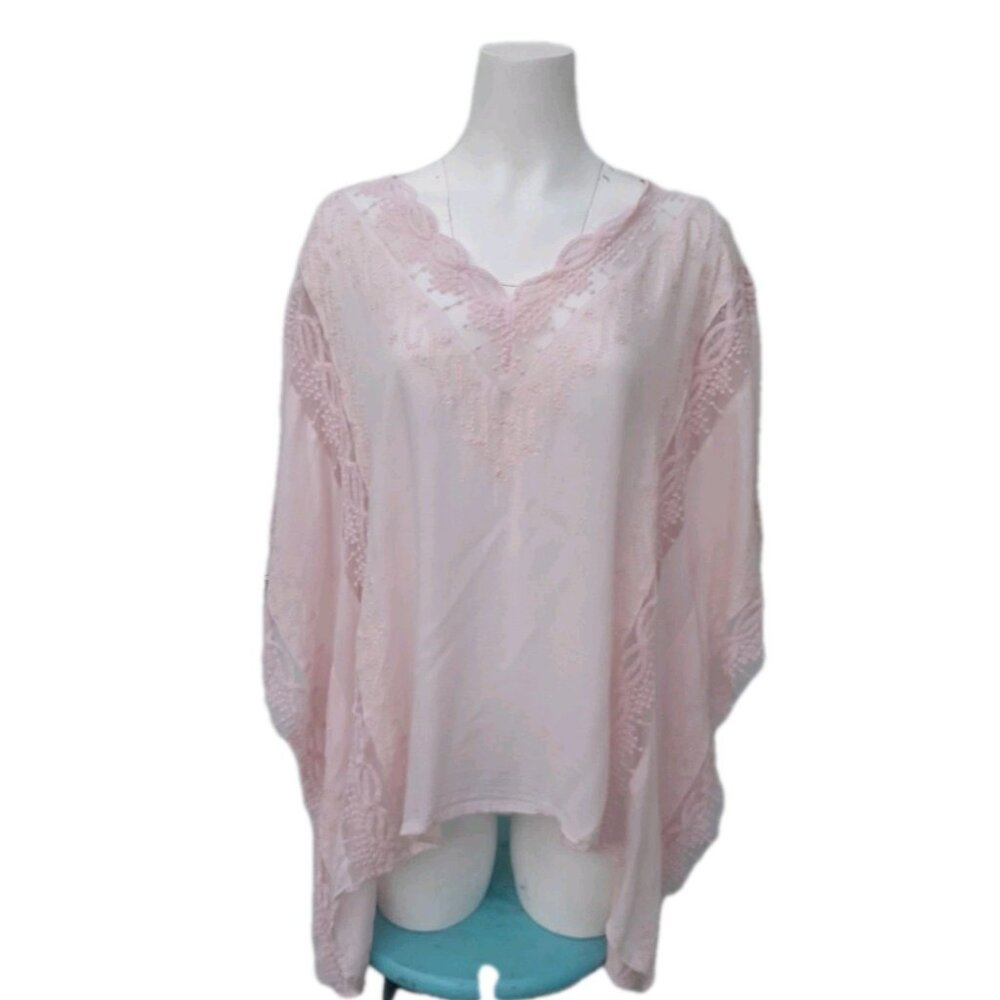 Chicos Boho Casual Party Embroidered Asymmetrical Fairy Blouse Size L/XL Pink - Picture 2 of 10